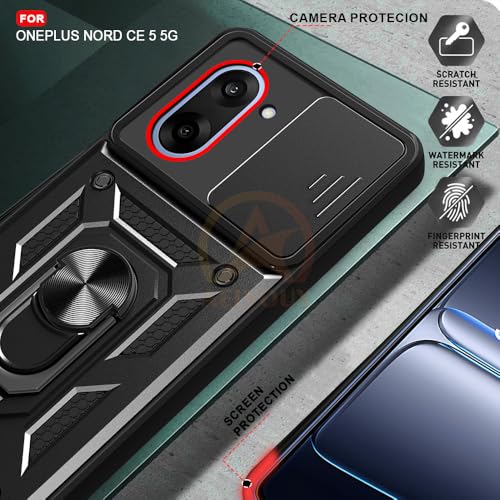 Image of Armor Bumper Back Cover Case for OnePlus Nord CE 5 5G Rotating Camera Cover, Ring Holder & Kickstand | Heavy Duty & 360 Degree Protection OnePlus Nord CE 5 5G Back Cover (Black)
