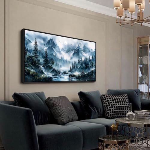 ERQINHUA Large Wall Decor For Bedroom Black Framed Canvas Wall Art For Living Room Office Decorations Misty Forest Wall Paintings Tree Landscape Pictures Artwork Modern Home Decor 30x60 Inches