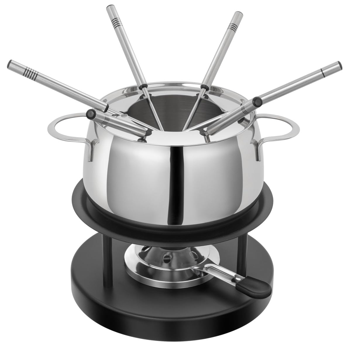 KUHN RIKON Fleischfondue Set Engelberg Induktionstauglich, Chromstahl Fondue Rechaud mit Pastenbrenner und 6 Gabeln für sechs Personen