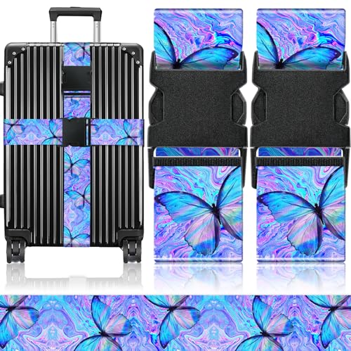 Slohif Luggage Straps for Suitcases Travel Belt Accessories Luggage Connector Identifiers 2 Pack Over Handle with Buckle Unique Nylon Adjustable Strap for Sleeping Bag Car Seat Butterfly