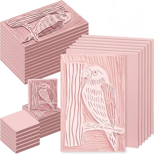 Joyfolk 30 Pcs Linoleum Blocks for Printmaking Supplies 12 Pcs 4” x 6”and 2” x 2”, 6 Pack 8” x 6” Pink Rubber Linocut Block for Stamp Carving Soft Relief Printing Kit for DIY Crafts Art Projects