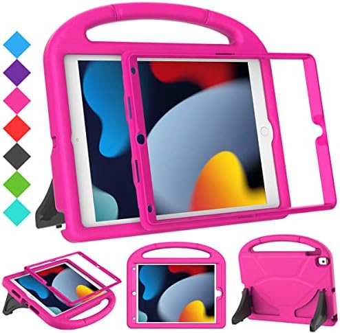 SUPLIK Kids Case for iPad 9th/8th/7th Generation - iPad 10.2 inch 2021/2020/2019 Case with Built-in Screen Protector, Durable Shockproof Handle Stand Kids Case for Apple iPad 7/8/9 Gen, Pink