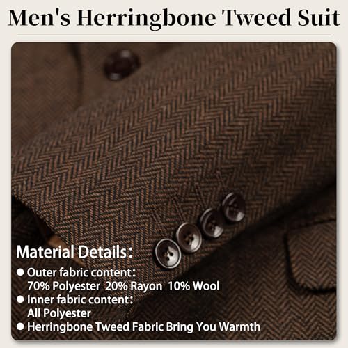 Men's Suits Herringbone Tweed Suits for Men Retro 3 Piece Peak Lapel Blazer Wedding Prom Suit Jacket Vest Pants Set2