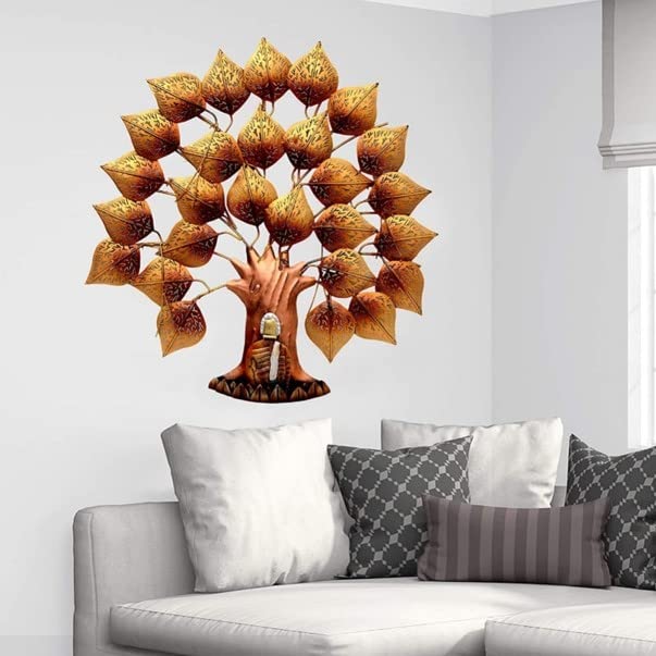 Image of Bharat Art Metal Iron Wall Art Decor for Home Bedroom Living room Cafe Interior Decorative | Elegant Wall Hanging Sculpture with LED Light | Gift Item | Buddha Tree Small | 32 x 2 x 32 Inch | W286