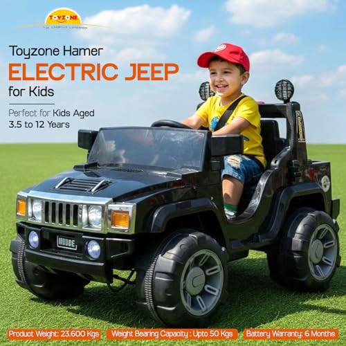 Image of Toyzone Hamer Electric Car Tz-318 (Black) | Frequency 2.4 Ghz | Lights & Music | Ride-on Car for Kids | Seat Belt for Safety | Perfect Tyre Grip | Make in India | Indoor and Outdoor Toy