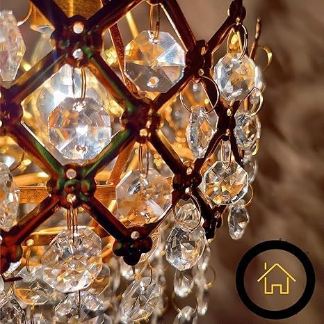 Image of Ewings 160mm Crystal Pendant Chandelier for Ceiling | Luxury Hanging Light for Living Room, Dining Room, Hall | Antique Brass Finish with K9 Crystals | Decorative Jhoomar for Home Decor
