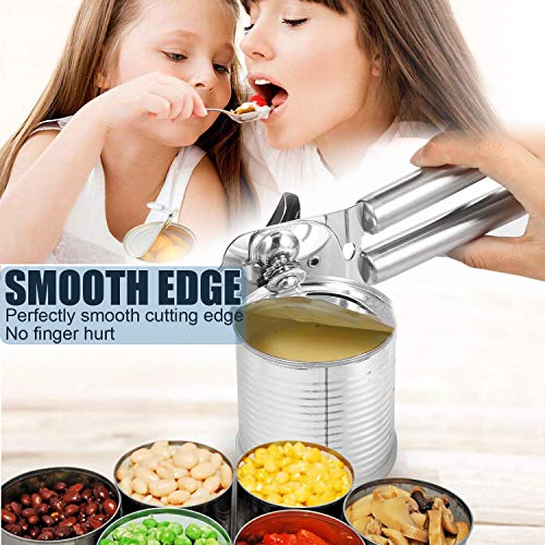 Stainless Steel Can Opener Manual Food-Safe Good Grips With Built-In Bottle Opener Smooth Edge Stainless Steel Sharp Blade Safe Cover For Beer/Tin/Bottle, Food Grade-Silver #TOP2