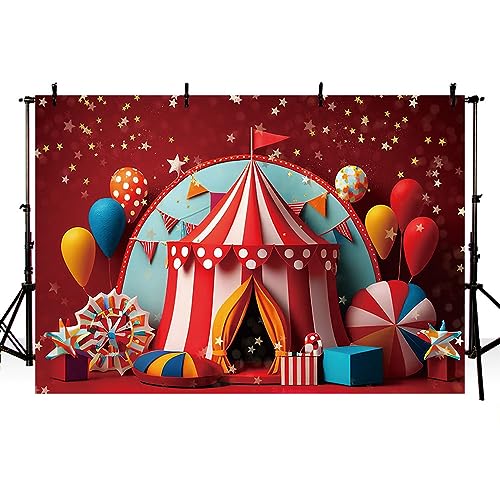 MEHOFOND 2,1 x 1,5 m rosso circo carnevale fotografia sfondo tenda bandiere stelle festa di compleanno per bambini ritratto decorazione banner forniture fotografiche