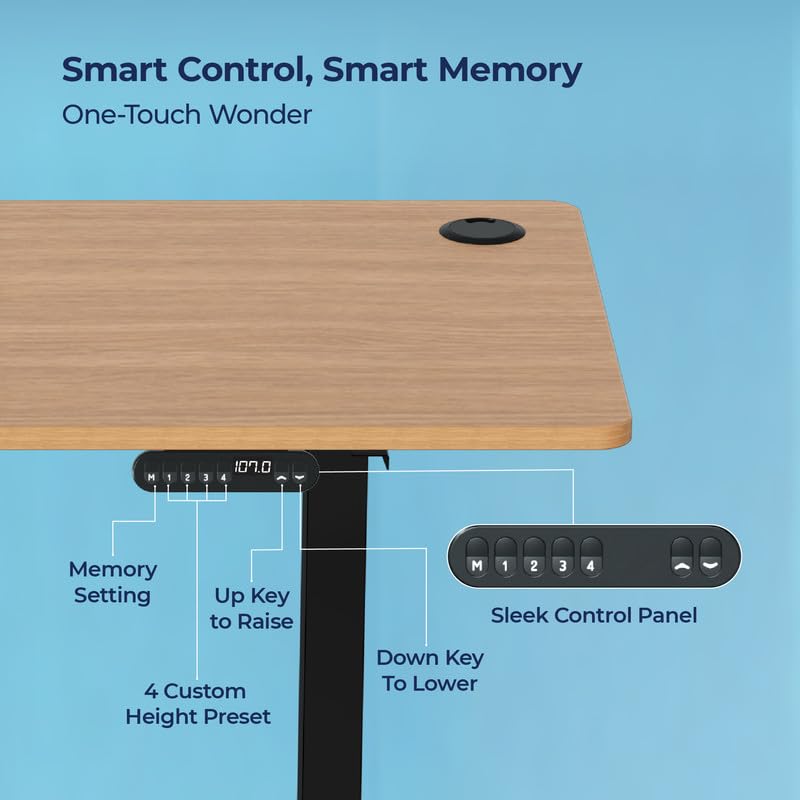 Image of The Sleep Company - AeroPlus Electric Height Adjustable Desk | Ergonomic Work from Home Table | 4 Memory Presets | 2 Years Warranty | 1600 x 700 Thick Top | Free Installation | Oak & Black