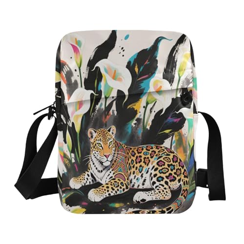 Boho Style Leopard White Calla Lily crossbody messenger bag Crossbody Bags For Women Small Purses Cross Body Bag Adjustable Strap for outdoor sports Shopping