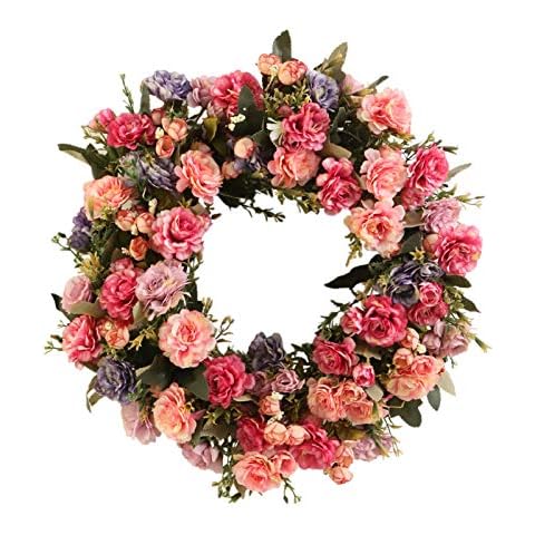 Artificial Rhododendron Wreath for Door Decorations,Four Seasons Wreath Front Door for Indoor Outdoor,Floral Door Wreath for Wedding Birthday Living Room Decor Cover