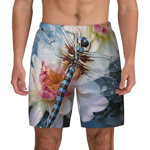 Men's Swim Trunks Quick Dry Board Shorts Dragonfly Beach Shorts with Pocket Bathing Suits for Men