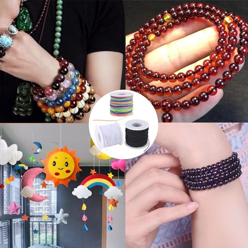 image for HFengQ Stretchy String for Bracelets, 3 Rolls 1 mm 495 Feet Sturdy Ela