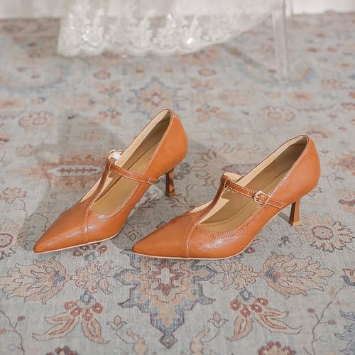 Women'S Leather T-Strap Sexy Pointed Stiletto Heel Pumps Fashion Adjustable Buckle Comfort Kitten Heel Mary Janes Party Wedding Evening Dress High Heel Shoes3