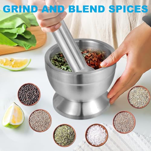 Small Mortar and Pestle Set, 304 Stainless Steel Herb Grinder, Non-Stick Pill Crusher, Garlic Crusher for Kitchen - Image 6