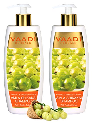 Vaadi Herbals Amla With Shikakai & Reetha Shampoo Hair Fall And Damage Control Shampoo All Natural Herbal Shampoo Paraben Free Sulfate Free Scalp Therapy Moisture Therapy Suitable For All Hair Types, Pack of 2