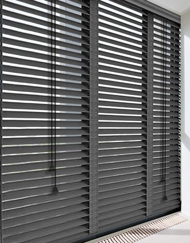 Light Filtering Wooden Window Blinds for Interior Windows, Plantation Wood Blinds, Privacy Blackout Shutter Curtains, Black, 46.5'' W x 60'' H