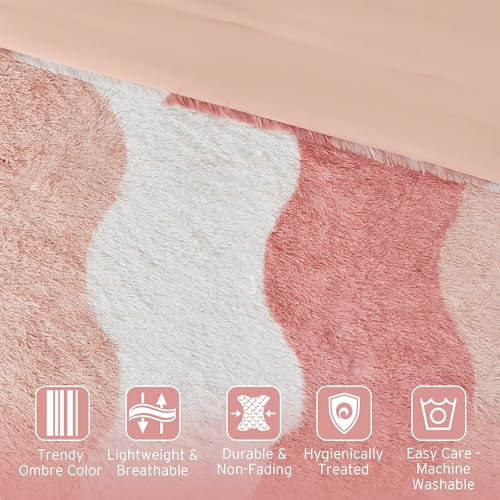Intelligent Design Soft & Cozy Shaggy Faux Fur Duvet Cover Set, Trendy Ombre Design with Vibrant Color, All Seasons Soft Microfiber Duvet Bedding Cover, Sham, Cassie, Full/Queen Blush Multi 3 Piece - Thumbnail 5
