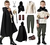 Mecamelon 8 Pcs Medieval Costume for Boys Renaissance Viking Pirate Tunic Outfit for Kids (Green, 11-12 Years)