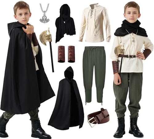 Image of 8 Pcs Medieval Costume for Boys Renaissance Viking Pirate Tunic Outfit for Kids