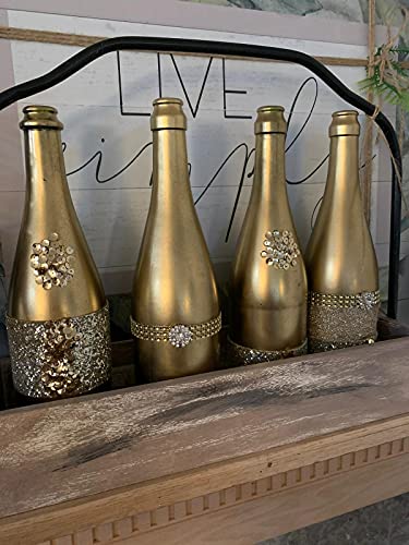 Elegant Handcrafted Gold Beaded Bottle Set with Stylish Wooden Holder for Home Decor - Image 3