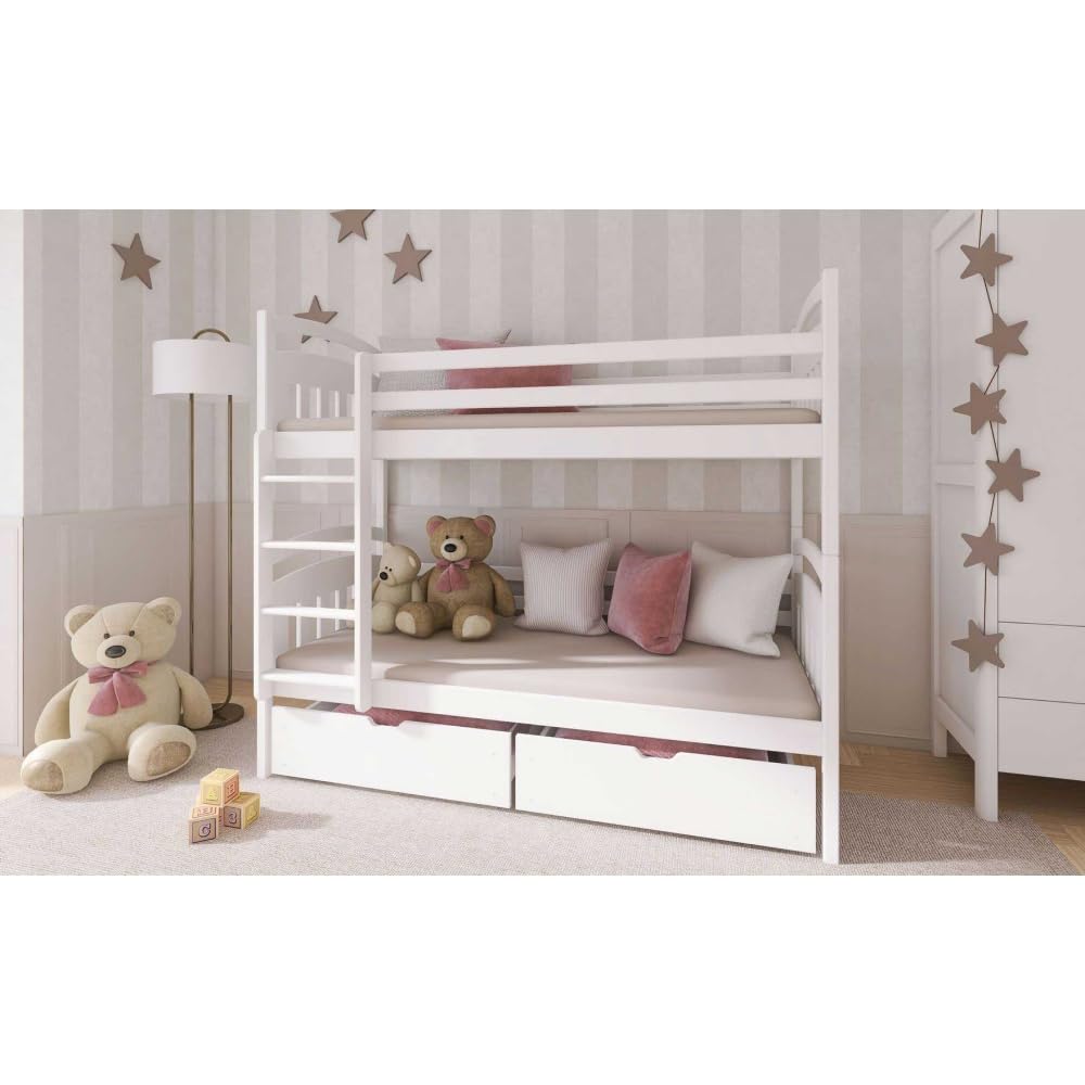 Befara Litera Infantil Kalas 2 en 1 – Divisible con Cajones Inferiores, Madera Maciza Pino, Segura - Blanco - 80 x 180