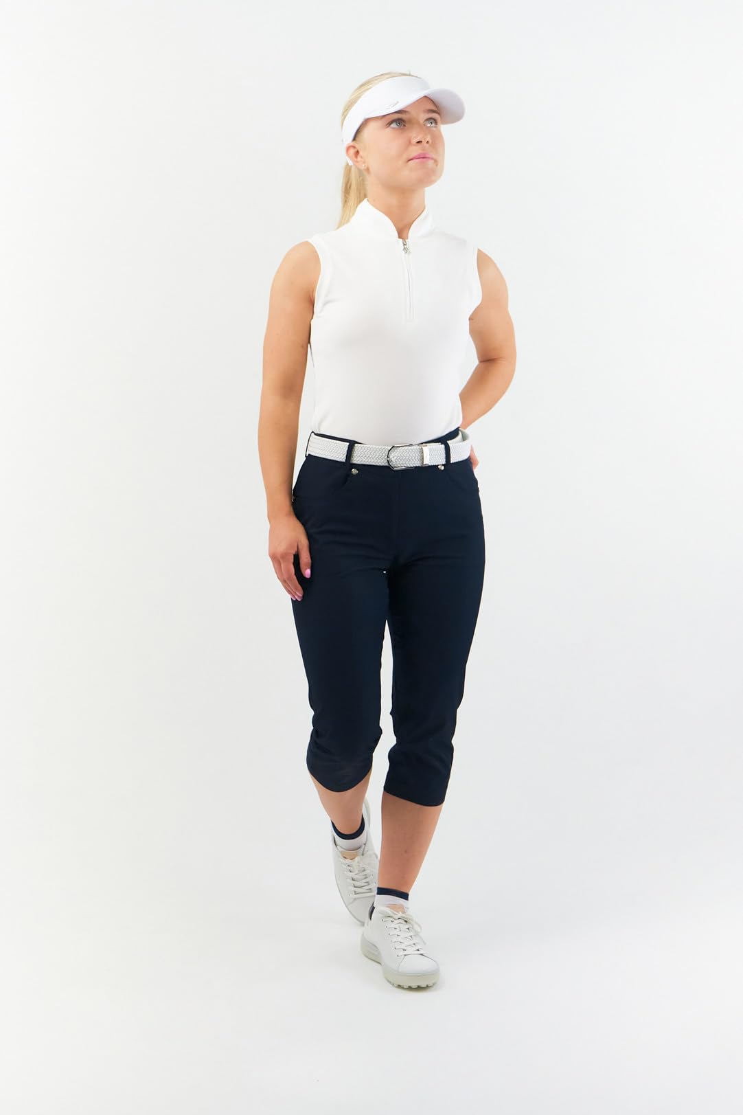 Surprizeshop Ceinture en toile tissée super extensible | Émaillé à la main sur la boucle | Ceinture de golf pour femme | Taille unique 36-44 | Pointe en polyuréthane renforcé