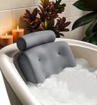 Everlasting Comfort Bath Pillow – Bath Cushion for Head and Neck Support – Quick Dry Waterproof Mesh – Luxury Bath Accessories with Suction Cups – Bath Pillows for Head and Neck – Grey