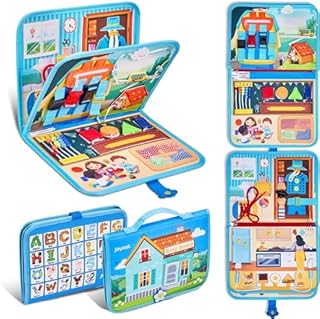 JoyCat Busy Board Montessori Toys,Storybook for Toddler,Autism Sensory Toy for Kids 2 3 4 Years Old,Educational Preschool Activities for Learning Fine Motor Skills Travel Toys, Gift for Boys,Blue