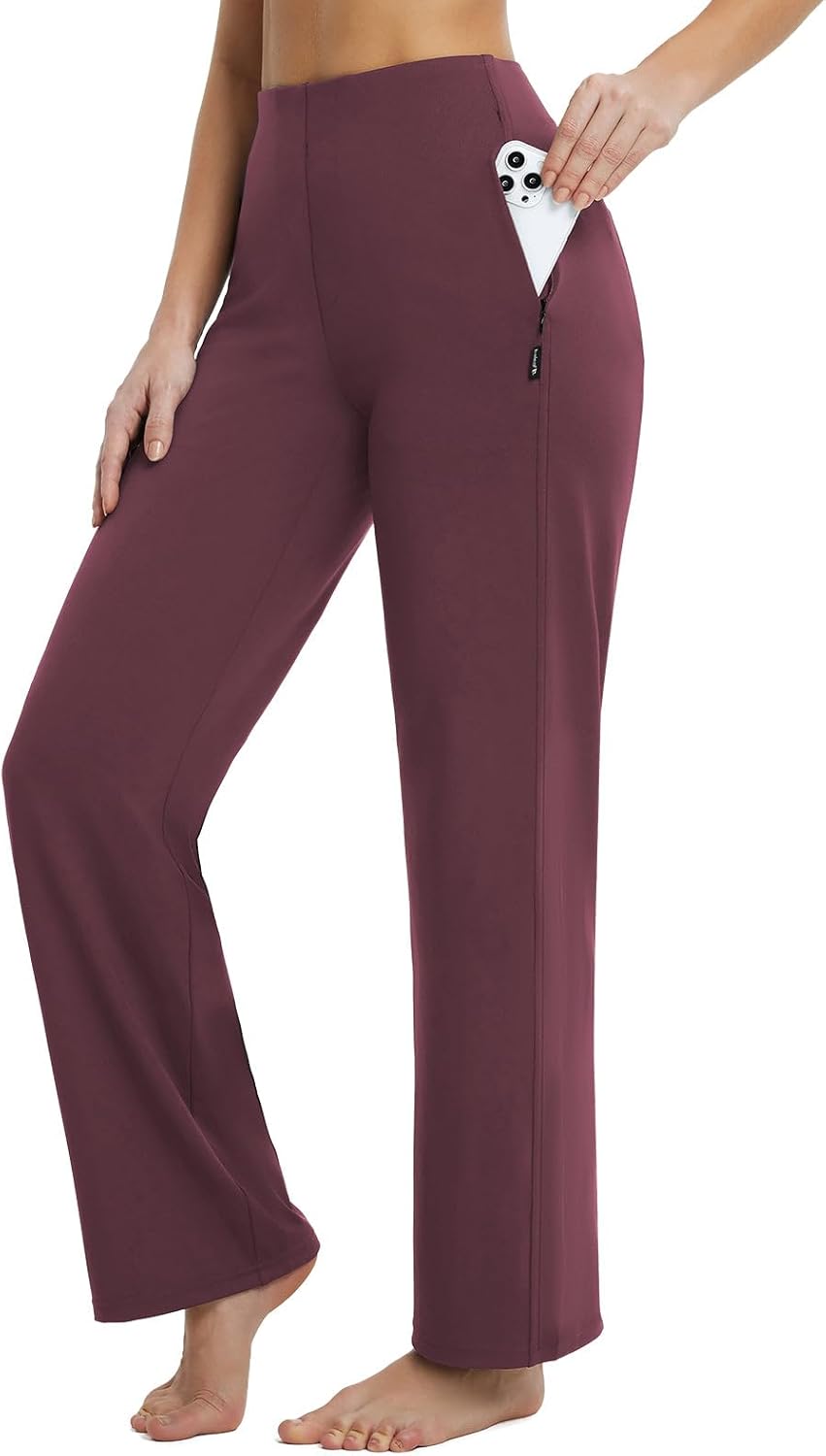 baleaf Women's Wide Leg Travel Stretch Dress Pants Yoga High Waist with Pockets Casual Work Sweatpants