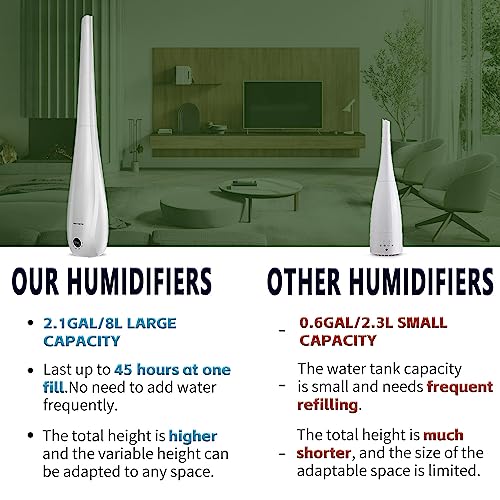 Large Floor 8L Humidifiers For Bedroom Large Room, Wholehouse Humidifier 1000 Sq. Ft Cool Mist Ultrasonic Humidifier Tower Humidifier For Home Office #TOP4