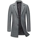 Wintermäntel für Herren, einreihig, Stehkragen und zwei Seitentaschen, und 8 Innentaschen, langer Slim Fit Trenchcoat Wolljacke.
