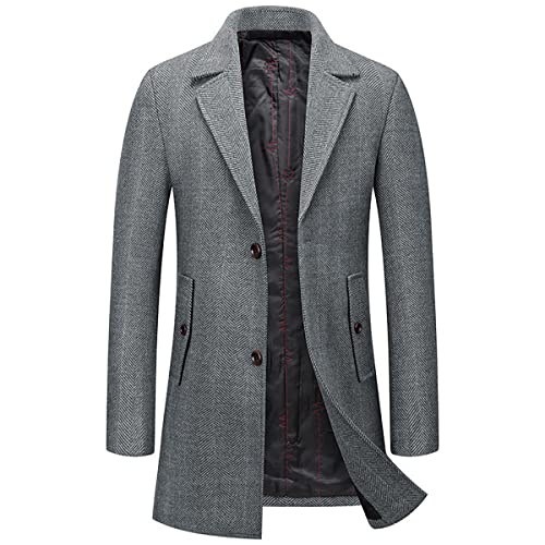 KUDORO Manteau Homme Long en Laine Chaud pour Hiver Trench Coat Classique Parka Caban Pardessus Slim Fit Élegant Business Décontractée Duffle-Coats Overcoat(Gris,L) Cover