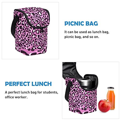 Bolsa de almuerzo con diseño de leopardo rosa que soluciona el transporte de comida escolar 3