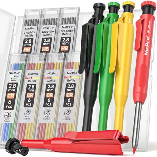 Crayons de charpentier Nicpro avec étui de transport et recharges de mine