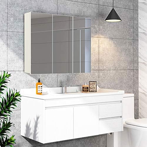 TUKAILAi 3 Doors Bathroom Cabinets with Mirror Wall Mounted Storage Cupboard Bath Cabinet Shelf Organiser Storage Waterproof Wooden Frame