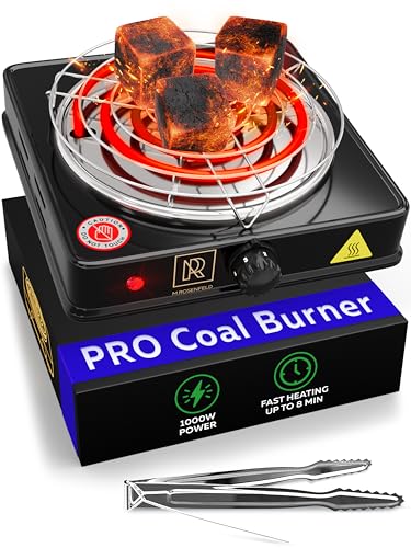M. ROSENFELD Electric Coal Burner 1000W with Grid - Electric Charcoal Burner for Coconut Coal Cubes with Grill & FREE Tongs Stove - 304 Stainless Steel