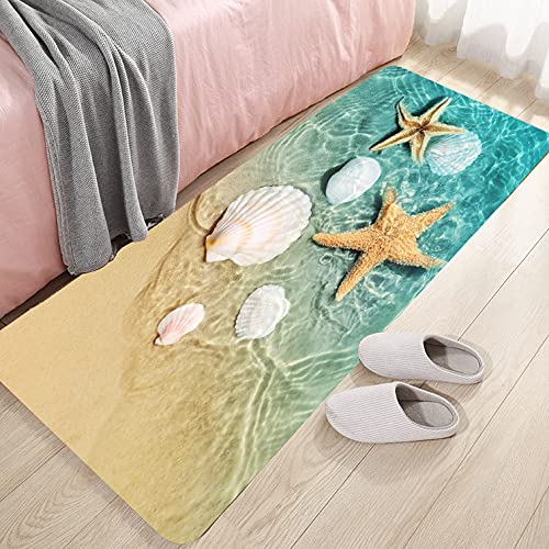 Wodejia Non Slip Bath Rugs Sponge Foam For Bathroom,Durable Flannel Mat Bright 3D Print Rug , Absorbent Water Clearance Mats For Forlaundry Room And Kitchen, Beach Starfish Scallop Decor Carpt #TOP7