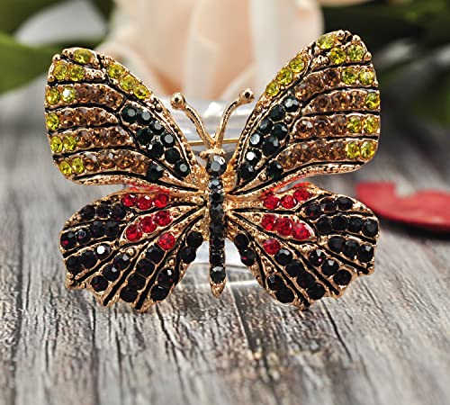 Image of Gyn&Joy Multi-Color Crystal Rhinestone Winged Butterfly Pin Brooch BZ030