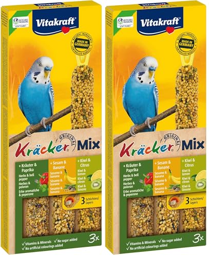 Vitakraft Vogelsnack Sittich Kräcker Mix Banane,Kräuter,Kiwi, 1x 3St (Packung mit 2)