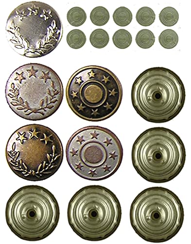#3 Popular 17mm Bachelor Jean Buttons, Set 50 with Tool