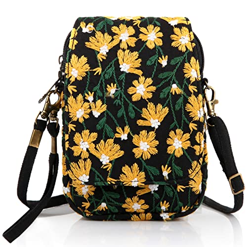 Image of SILKAREA Embroidered Cute Mini Crossbody Bag for Women Small Handbags Wristlet Wallet Bag Cell-phone Pouch Coin Purse