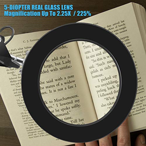 Tomsoo 3-In-1 Magnifying Glass Floor Lamp With Clamp, White/Warm White Lighted Magnifier Lens - Adjustable Stand & Swivel Arm - Full Spectrum Led Light For Reading, Crafts, Professional Tasks (Black) #TOP4