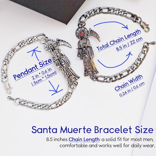 Santa Muerte Protection Bracelet - Mexican Spiritual Charm | Black/Silver | Día de los Muertos Gift for Men Boyfriend Husband Son2