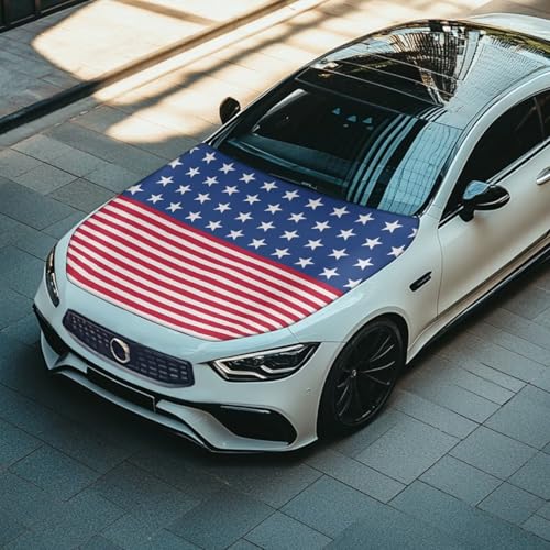 Image of Hood Covers for Cars All-Season Protection Fabric Hood Cover Stretch Polyester Fabric Cover American Flag Removable Automotive Accessories Ft Fits Most Cars