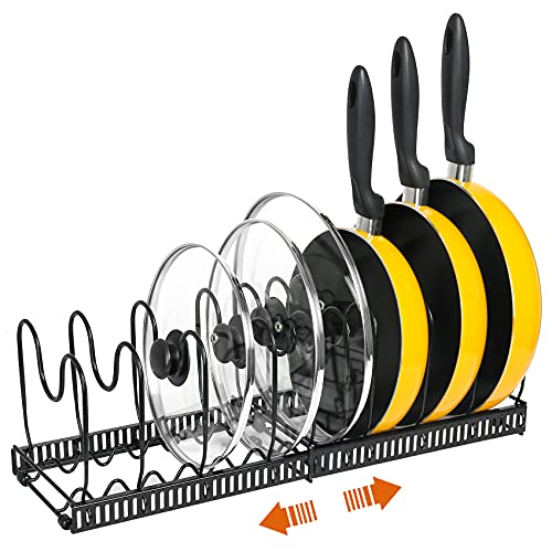 Pot Organizer Rack for Cabinet -Expandable Pots and Pans Organizer, Pot Holder Rack Fit for Kitchen Counter and Cabinet Pot Pan Lid Rack Bakeware Cupboard Organizer Rack Holder with 10 Adjustable Compartments