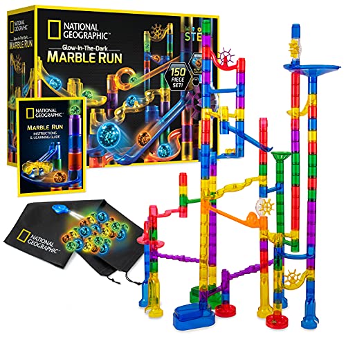 NATIONAL GEOGRAPHIC Glowing Marble Run Γ’β¬β 150 Piece Construction Set with 30 Glow in the Dark Glass Marbles, Mesh Storage Bag, Great Creative STEM Toy for Girls and Boys NATIONAL GEOGRAPHIC Glowing Marble Run Γ’β¬β 150 Piece Construction Set with 30 Glow in the Dark Glass Marbles, Mesh Storage Bag, Great Creative STEM Toy for Girls and Boys