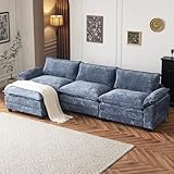 VINGLI 122' Cloud Double-Layer Deep Convertible Sectional Sofa, Comfy L-Shape 3-Seat Couches for Living Room, Modern Couch with Movable Ottoman for Small Space, Navy Blue Chenille