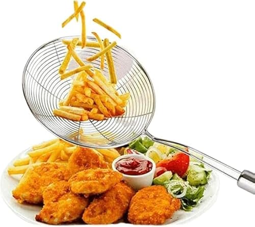 Escumadeira de Fritura Grande 18x42cm Aço Inox para Fritar Batatas Pastéis Peneira para Frituras Col