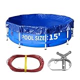 RAINDEWAY （19 Feet Round） Pool Cover with Ropes, (Suitable for 15 Ft Pool),for Above Ground Swimming Pools,UV Resistant Dustproof Rainproof Waterproof, Blue/Black (Cover Only)